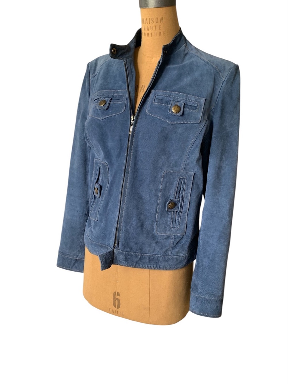 Women’s Blue Suede Zip Front Jacket